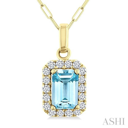 Emerald Shape Gemstone & Halo Diamond Pendant