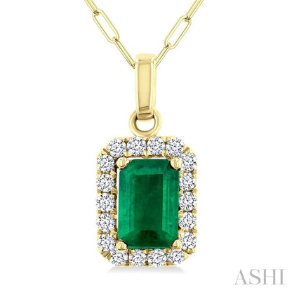 Emerald Shape Gemstone & Halo Diamond Pendant