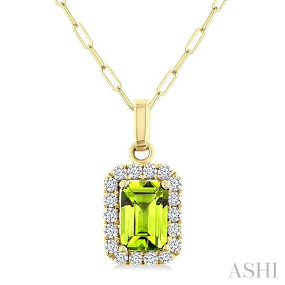 Emerald Shape Gemstone & Halo Diamond Pendant