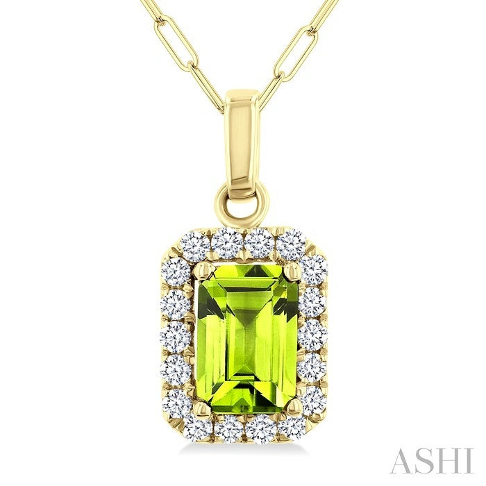 Emerald Shape Gemstone & Halo Diamond Pendant