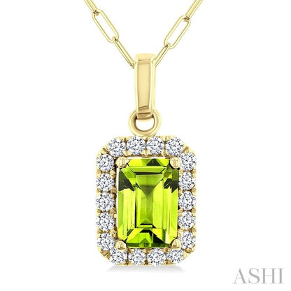 Emerald Shape Gemstone & Halo Diamond Pendant