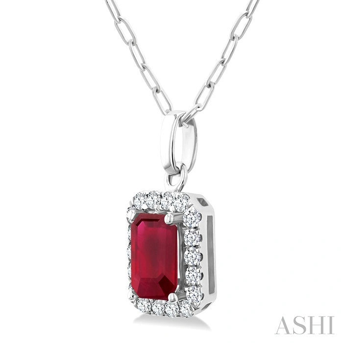 Emerald Shape Gemstone & Halo Diamond Pendant