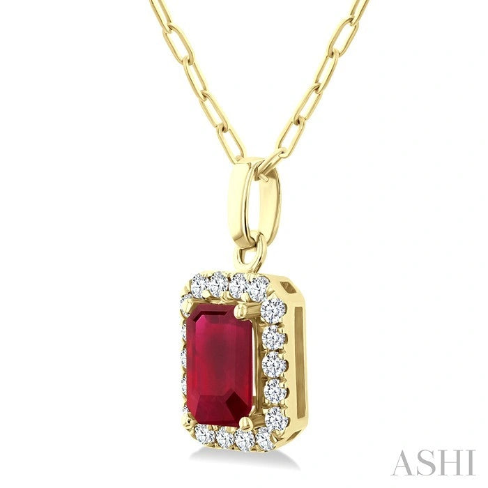 Emerald Shape Gemstone & Halo Diamond Pendant