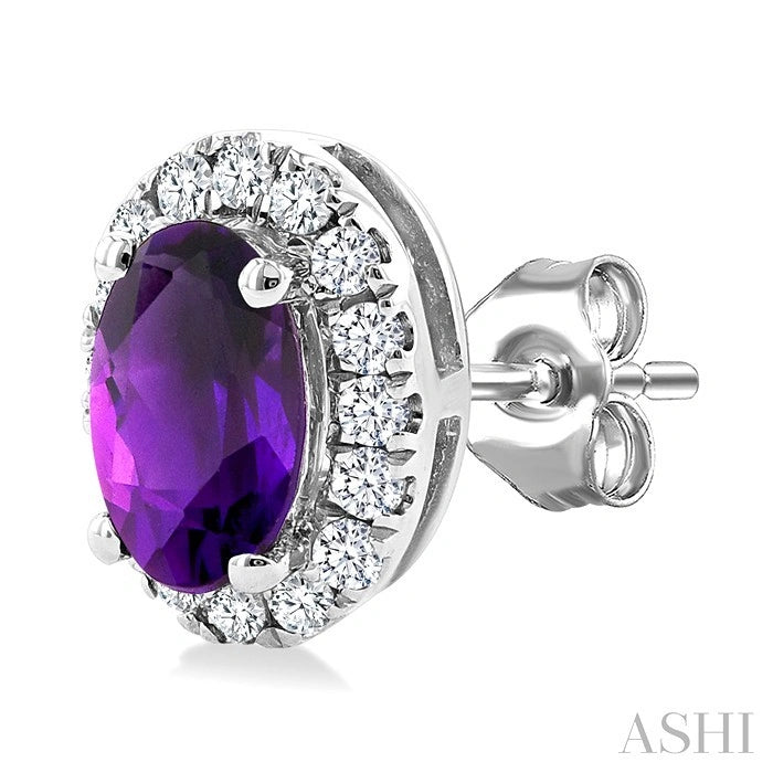 Oval Shape Gemstone & Halo Diamond Earrings