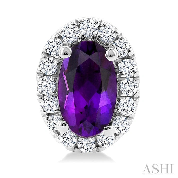 Oval Shape Gemstone & Halo Diamond Earrings