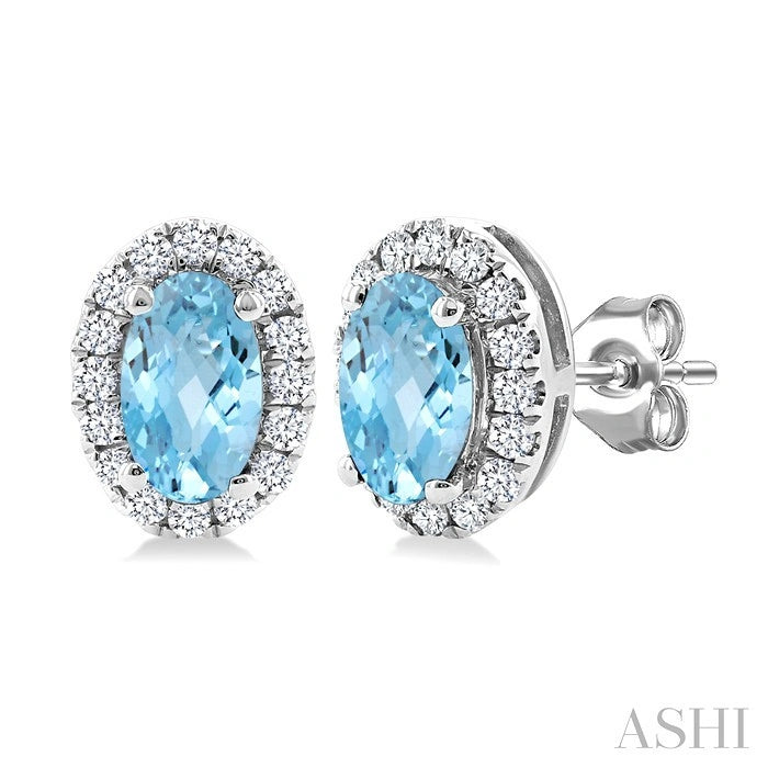Oval Shape Gemstone & Halo Diamond Earrings