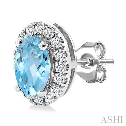 Oval Shape Gemstone & Halo Diamond Earrings