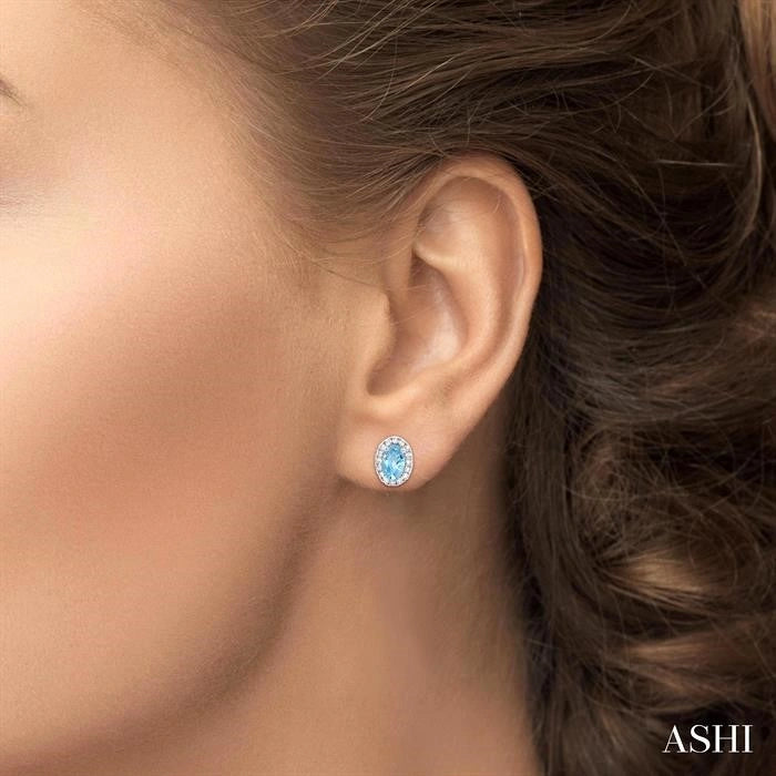 Oval Shape Gemstone & Halo Diamond Earrings