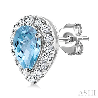 Pear Shape Gemstone & Halo Diamond Earrings