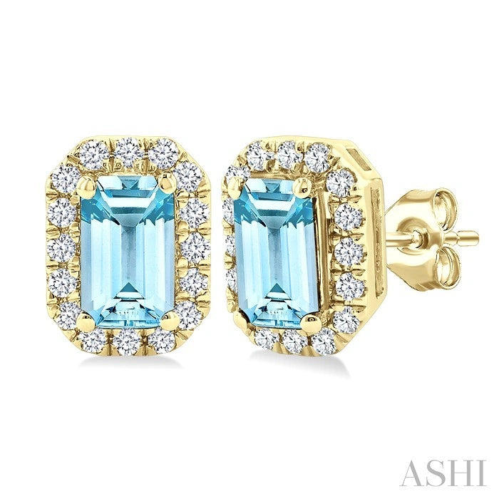 Emerald Shape Gemstone & Halo Diamond Earrings