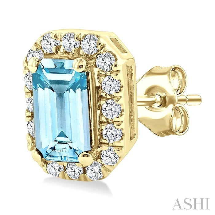 Emerald Shape Gemstone & Halo Diamond Earrings