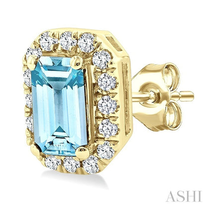 Emerald Shape Gemstone & Halo Diamond Earrings