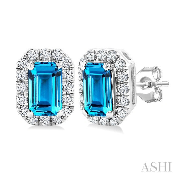 Emerald Shape Gemstone & Halo Diamond Earrings