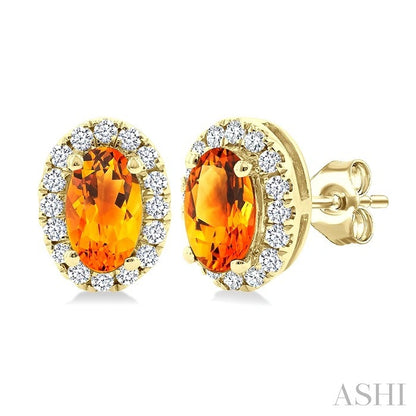 Oval Shape Gemstone & Halo Diamond Earrings