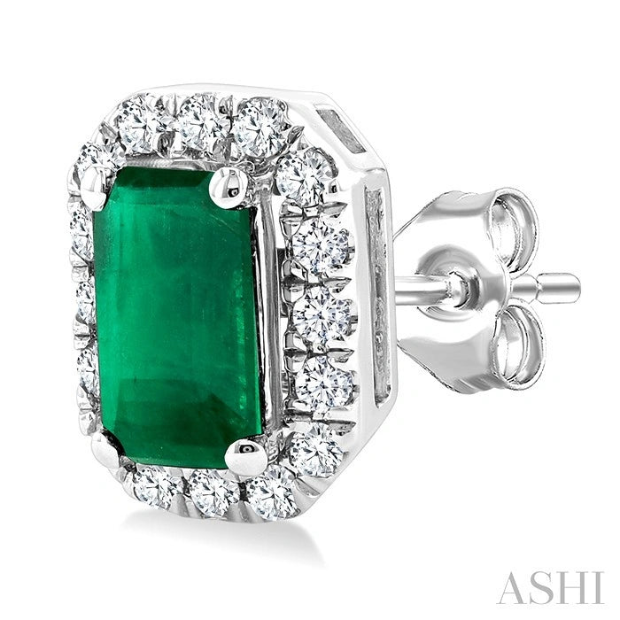 Emerald Shape Gemstone & Halo Diamond Earrings