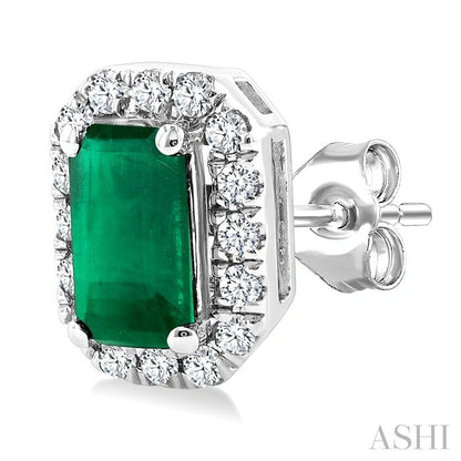 Emerald Shape Gemstone & Halo Diamond Earrings