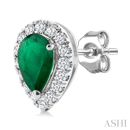 Pear Shape Gemstone & Halo Diamond Earrings
