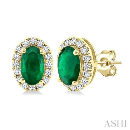 Oval Shape Gemstone & Halo Diamond Earrings