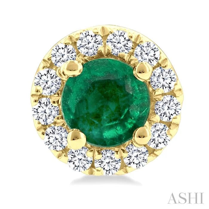 Round Shape Gemstone & Halo Diamond Earrings