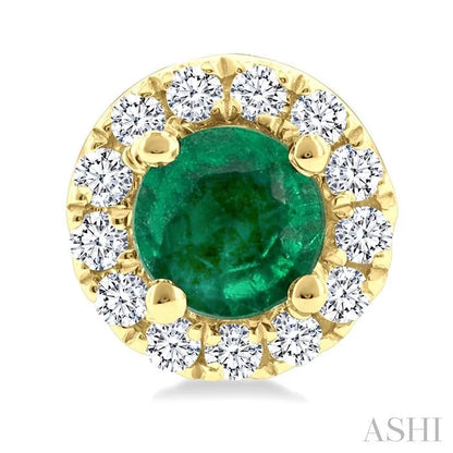 Round Shape Gemstone & Halo Diamond Earrings