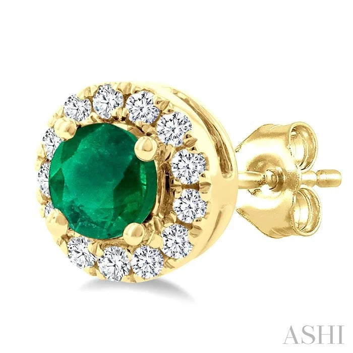 Round Shape Gemstone & Halo Diamond Earrings