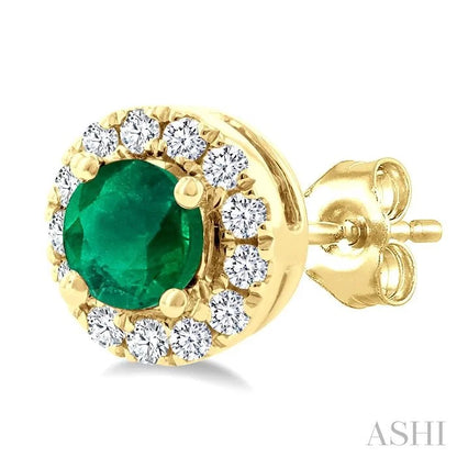 Round Shape Gemstone & Halo Diamond Earrings