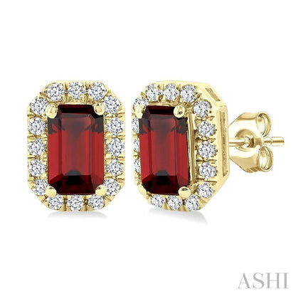 Emerald Shape Gemstone & Halo Diamond Earrings
