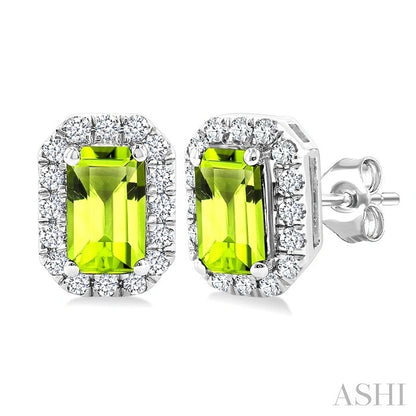 Emerald Shape Gemstone & Halo Diamond Earrings