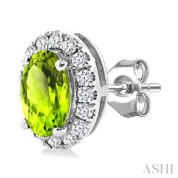 Oval Shape Gemstone & Halo Diamond Earrings