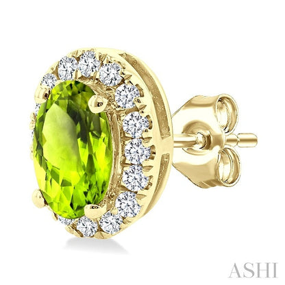 Oval Shape Gemstone & Halo Diamond Earrings