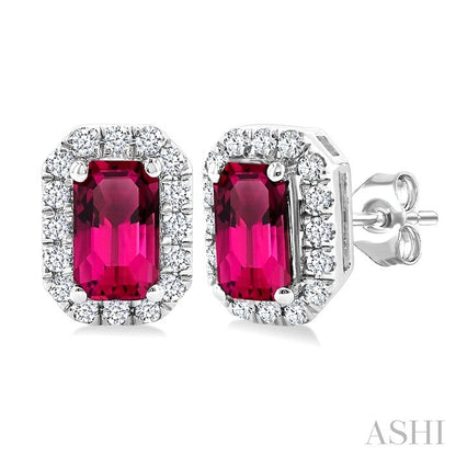 Emerald Shape Gemstone & Halo Diamond Earrings