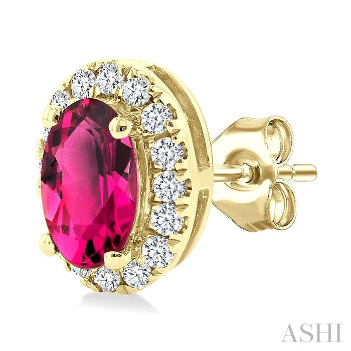 Oval Shape Gemstone & Halo Diamond Earrings