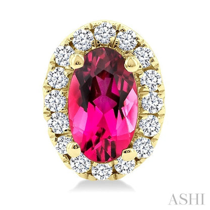 Oval Shape Gemstone & Halo Diamond Earrings