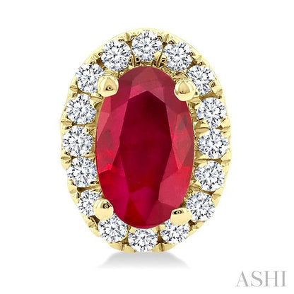 Oval Shape Gemstone & Halo Diamond Earrings