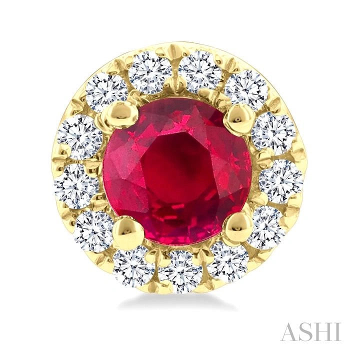 Round Shape Gemstone & Halo Diamond Earrings