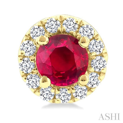 Round Shape Gemstone & Halo Diamond Earrings