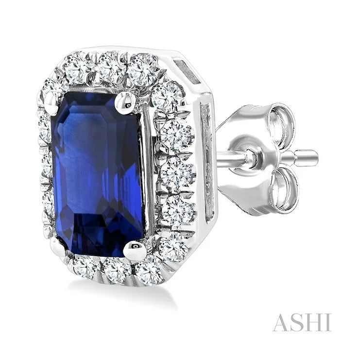 Emerald Shape Gemstone & Halo Diamond Earrings