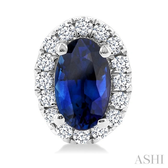 Oval Shape Gemstone & Halo Diamond Earrings