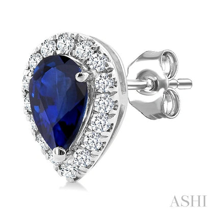 Pear Shape Gemstone & Halo Diamond Earrings