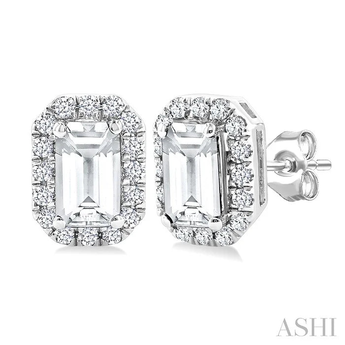 Emerald Shape Gemstone & Halo Diamond Earrings