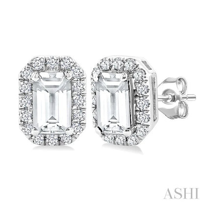 Emerald Shape Gemstone & Halo Diamond Earrings