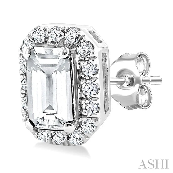 Emerald Shape Gemstone & Halo Diamond Earrings