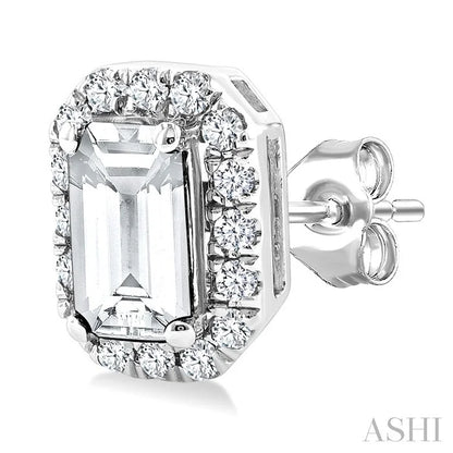 Emerald Shape Gemstone & Halo Diamond Earrings