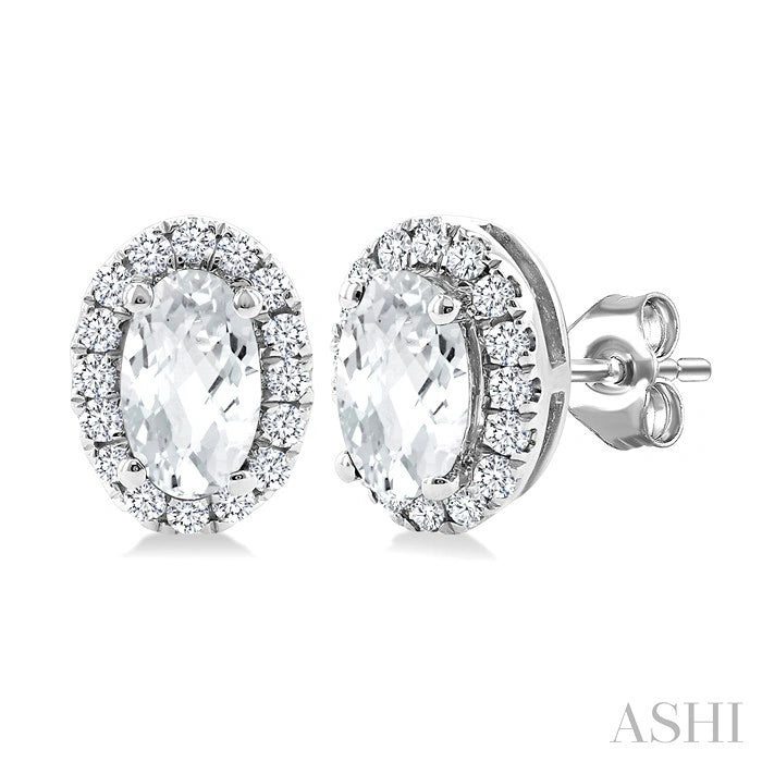 Oval Shape Gemstone & Halo Diamond Earrings