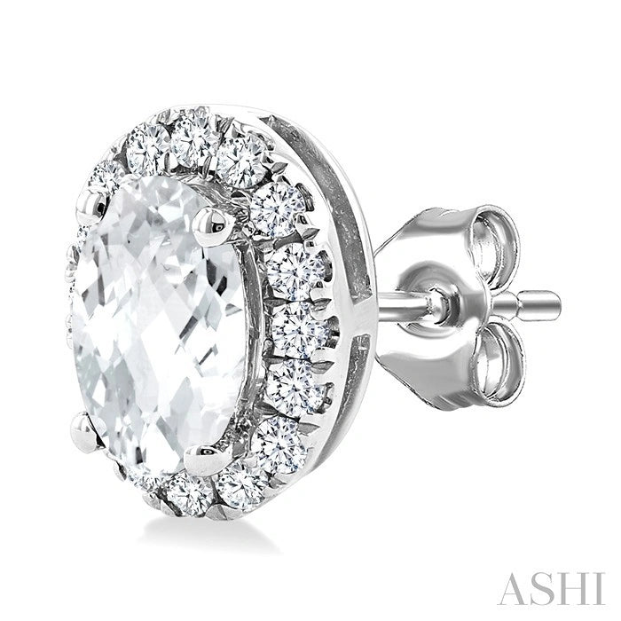 Oval Shape Gemstone & Halo Diamond Earrings
