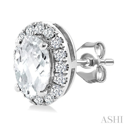 Oval Shape Gemstone & Halo Diamond Earrings