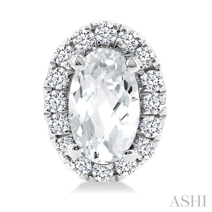 Oval Shape Gemstone & Halo Diamond Earrings