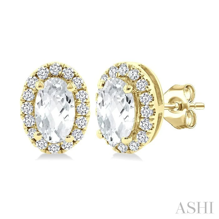 Oval Shape Gemstone & Halo Diamond Earrings