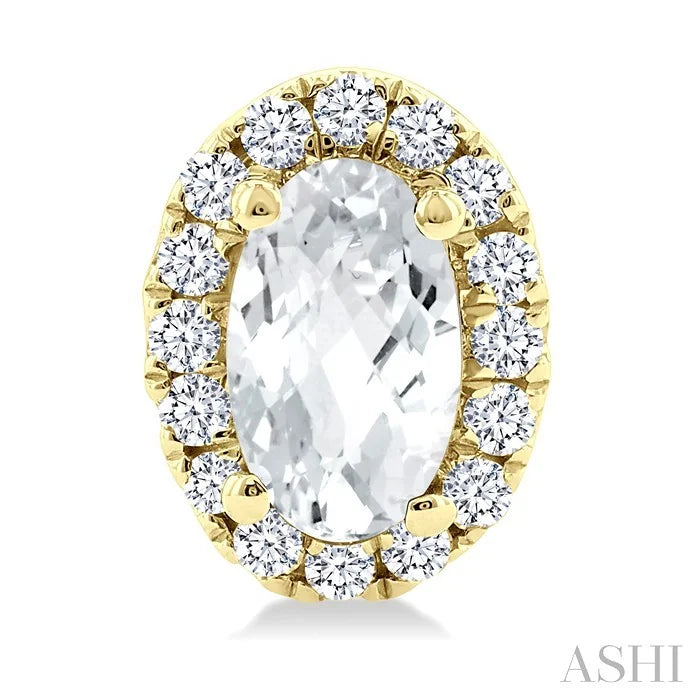 Oval Shape Gemstone & Halo Diamond Earrings