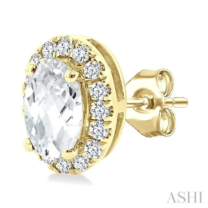 Oval Shape Gemstone & Halo Diamond Earrings